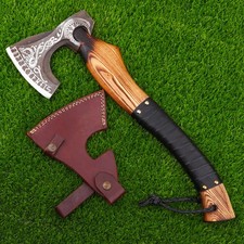 Handmade Carbon Steel Engraved Viking Axe, Hatchet with Leather Sheath picture