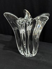 Vtg 5” Signed Daum France Taper Candle Holder Crystal Tulip MCM Art Glass picture
