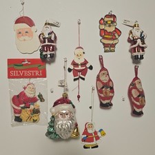 10 VTG Assorted Santa Christmas Ornaments Kurt Adler, Silvestri, Needlepoint picture