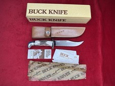 Rare Vintage BUCK 119 Special Hunting Knife Stag Handle Leather Sheath NOS picture
