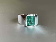 Genuine Emerald Gemstone Ring Handmade Ring 925 Sterling Silver Men's Ring Gift picture