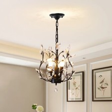 Vintage Crystal Branch Chandeliers, 3-Light Black Hanging Pendant Lighting Lamps picture