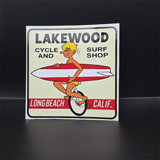 Lakewood Cycle & Surf Shop Vintage Style Surfing Decal / Vinyl Sticker, 4 Inches picture