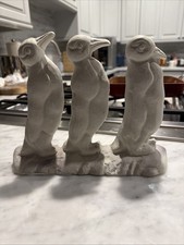 Vintage HEN FEATHERS 3 Cast Iron PENGUINS Doorstop Rare picture
