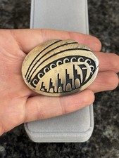Vintage Hopi Harold Lomayaktewa Native Sterling Silver Overlay Belt Buckle - 36g picture