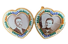 Antique Micro Mosaic Glass & Brass Double Heart Picture Photo Frame Murano Italy picture