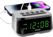 Sharp Digital Alarm Clock with Super Fast USB-C Charge Port & Green LED Display picture
