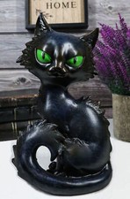 Witchcraft Mystical Curling Black Cat Green Eyes Sitting Halloween Figurine picture