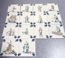 Lot of 14 Vintage KLM Business Class Delft Polychrome Tile Coasters Trades,Ships picture