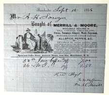Vintage 1856 Billhead Manchester New Hampshire Merrill & Moore Coffee Tea Cocoa picture