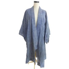 Vintage Mens Womens Japanese Blue Indigo Striped Kimono Robe Jacket Top picture