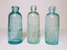 3 Antique Clear Aqua tinted Soda Blob top Bottles picture