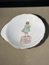 Antique (c. 1910) Jell-O Dish (Girl On Box, Green Dress, Teapot) Bone China Gold picture