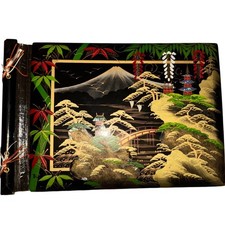 Vintage Japanese Lacquer Photo Album Mount Fuji Mother of Pearl Inlay Pagoda picture