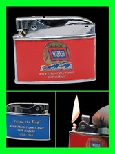 Vintage Wabash Railroad Train Freight Line Follow the Flag Flat Ad Lighter WORKS picture