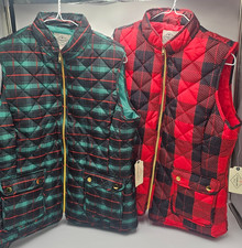 New LOT (2) St Johns Bay QUILTED Puffer VEST Plaid GREEN CHECKERED Size Large picture