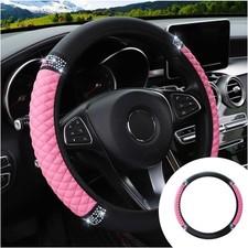 Bling Soft Leather Steering Wheel Cover 15In Rhinestones Elastic Sparkly Crystal picture