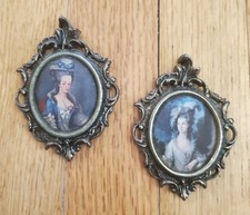 Set of Antique Mini Victorian Ornate Italian Silk Cameo Art Picture Brass Frames picture