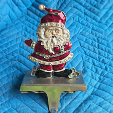 Santa Claus Metal Figurine on Stand Painted Red Enamel 3D Effect Christmas picture