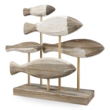 Wooden Shoal of Fish Figurines Fish Sculpture Statues Table Decor Sign Rustic... picture