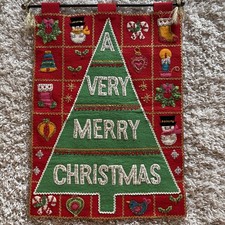 Vtg Bucilla A Very Merry Christmas Felt Sequined Hanging Banner 22' x 16