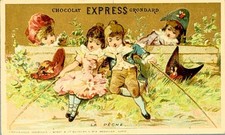 Antique Chocolat Express Grondard Trade Card La Peche French Chromolithograph picture