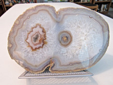 NATURAL POLISHED FLAT GRAY AGATE GEODE SLAB ROCK SLICE 517 GRAMS picture
