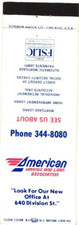 American Savings and Loan Association Vintage Matchbook Cover 1970s picture