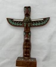 Vintage Pearlite Canadian Hand-Painted Composite 6¾” Tall Totem Pole Eagle picture