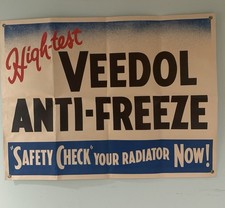 Vintage Banner VEEDOL High-Test Anti Freeze 1930s Size 48x36 Inch.Carton. B.New. picture