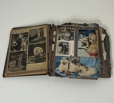 Antique 1908 Leather Album Scrapbook Ephemera Picasso Bardot Jazz Ads Prints VTG picture