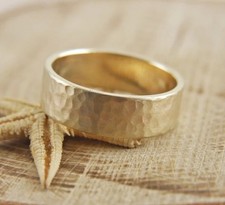 7mm*1.3mm Solid 10K Yellow Gold Over Thick Hammered Wedding Band Ring For Men's picture