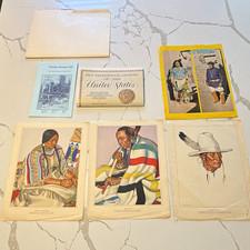 Vtg 1940 Winold Reiss Blackfeet Prints Lot + 1987 Nat Geo Map & USFS Booklet Fil picture