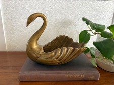Gorgeous vintage large brass swan planter trinket dish picture