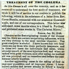 1849 Cholera Treatment Constantinople Medical Historical Article Cyrus Hamlin picture