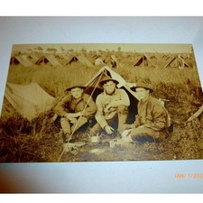 Vintage WWI RPPC Real Photo Postcard US Soldiers Pup Tent Military Camp Artura picture