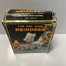 Vtg The Red Nose (White) Reindeer-Taiwan-Lights Up, Music, & Walks Original Box picture