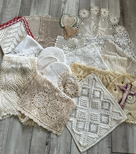 Assorted Lot of 24 pc Vintage Cream/Ecru Crochet Lace Floral Doilies Doily picture