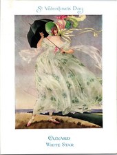 Vintage 1937 Cunard M.V. Britannic Steamship Valentine's Day Menu Victorian Lady picture