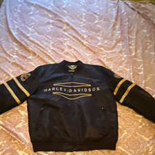 Harley-Davidson Genuine MotorClothes Black Jacket Gold Stripes Embroidered Logos picture