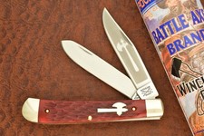 BATTLE AXE MADE IN USA RED JIGGED BONE FULL SIZE TRAPPER KNIFE 5219 RJB NICE picture