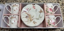 Grace Teaware Cottage Rose Birds Magnolia Garden espresso   8 Pc Fine Porcelain picture