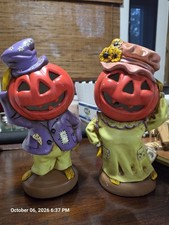 Vintage 1970s Pumpkin Head couple-Yozie Mold Halloween Light Up Matching Set picture