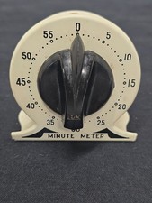 Vintage LUX Mechanical Minute Meter Metal Industrial Timer Black White Works picture