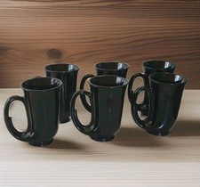 Vintage Set Of 6 Tiara Black Glass Amethyst Beer Stein Indiana Hunter Horn Mugs picture