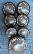 7 Pcs. Silver Overlay? Saddle Silver Conchos 2-3/4 in. , 2-1/4, 2, & 1-3/4 in. picture