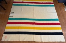 Vintage Hudson’s Bay 4 Point Blanket Orange Red Tag Striped 84” X70” England picture