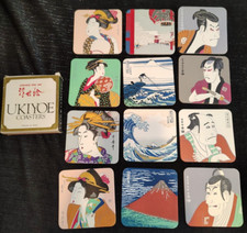 VTG, UKIYOE, Coasters, Japanese Fine Art, Set of 12, Utamaro, Sharaku Hiroshige picture