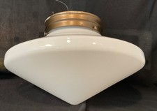 Vtg Mid Century Modern Flying Saucer Milk Glass Ceiling Light Shade Brass Fitter picture