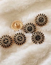 STAMPED Chanel lot of 6 Designer Black Gold Button Metal 15mm picture